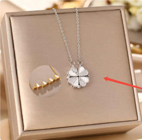 "Luxury Crystal Heart Clover Necklace"