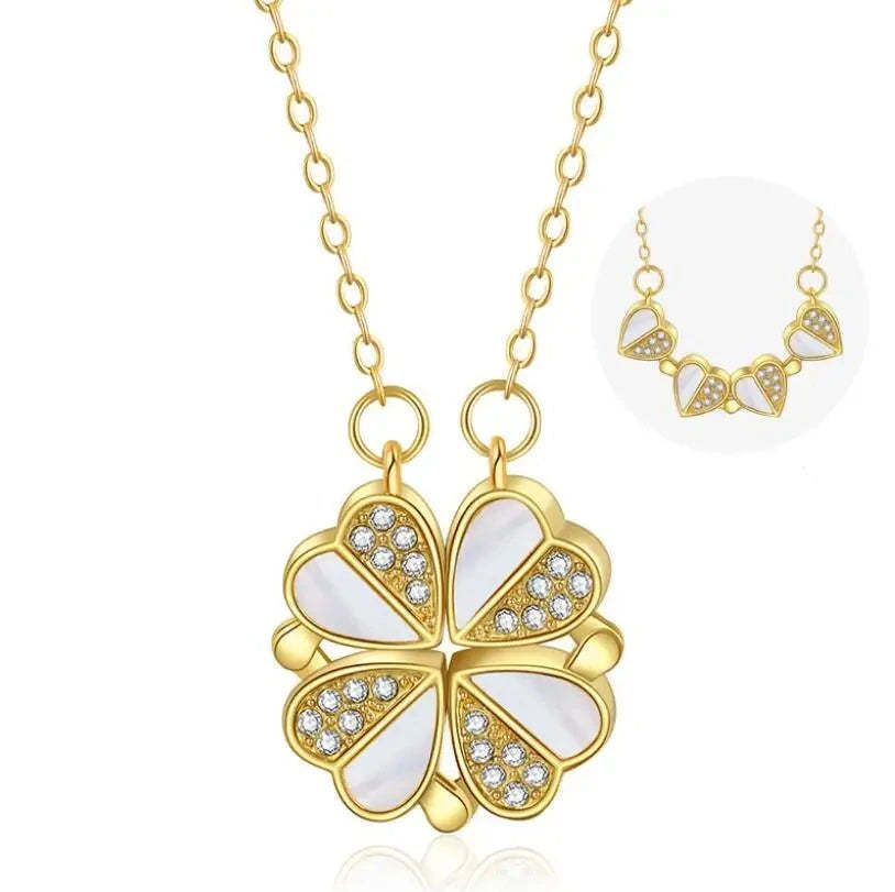 "Luxury Crystal Heart Clover Necklace"